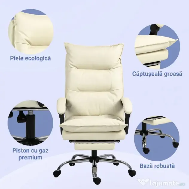 Vinsetto Fotoliu Birou Negru – Rabatabil, Suport Picioare & Ergonomic | Aosom Romania