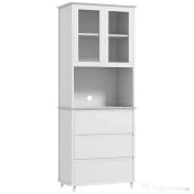 HOMCOM Bufet cu Cabină, Dulap de Bucătărie Independent cu Uși de Sticlă, 3 Sertare și Raft Reglabil, 68x38x172 cm, Alb | Aosom Romania 