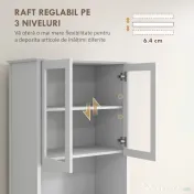 HOMCOM Bufet cu Cabină, Dulap de Bucătărie Independent cu Uși de Sticlă, 3 Sertare și Raft Reglabil, 68x38x172 cm, Alb | Aosom Romania 
