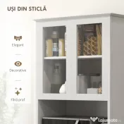 HOMCOM Bufet cu Cabină, Dulap de Bucătărie Independent cu Uși de Sticlă, 3 Sertare și Raft Reglabil, 68x38x172 cm, Alb | Aosom Romania 