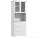 HOMCOM Dulap de Bucătărie Înalt cu Dulap Superior pe 2 Niveluri și 3 Sertare, din MDF, 68x38x172 cm, Alb