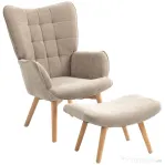 HOMCOM Fotoliu cu Suport pentru Picioare în Stil Contemporan, din Material Textil cu Efect de Catifea, 72x80x101 cm, Maro Deschis