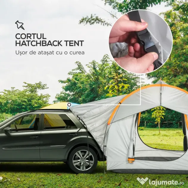 Outsunny Cort Auto Impermeabil cu 3 Uși și Geam din Plasă, Cort Exterior din Fibră de Sticlă, 2.4x2.1x2.1 m, Gri | Aosom Romania