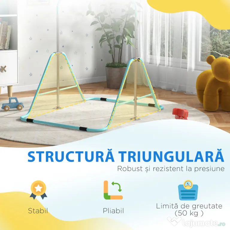 HOMCOM Bară Gimnastică Artistică pentru Copii 3+ Ani cu 5 Niveluri de Înălțime Reglabilă din Oțel, Verde | Aosom Romania