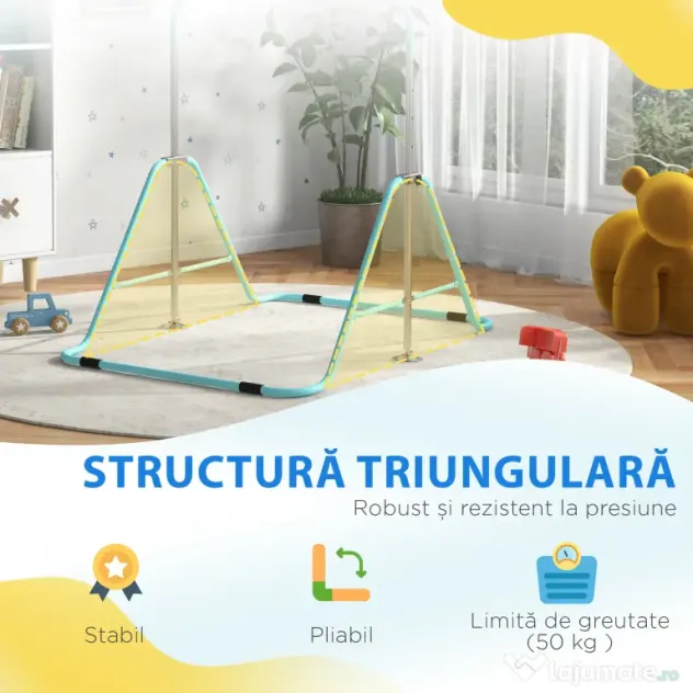 HOMCOM Bară Gimnastică Artistică pentru Copii 3+ Ani cu 5 Niveluri de Înălțime Reglabilă din Oțel, Verde | Aosom Romania