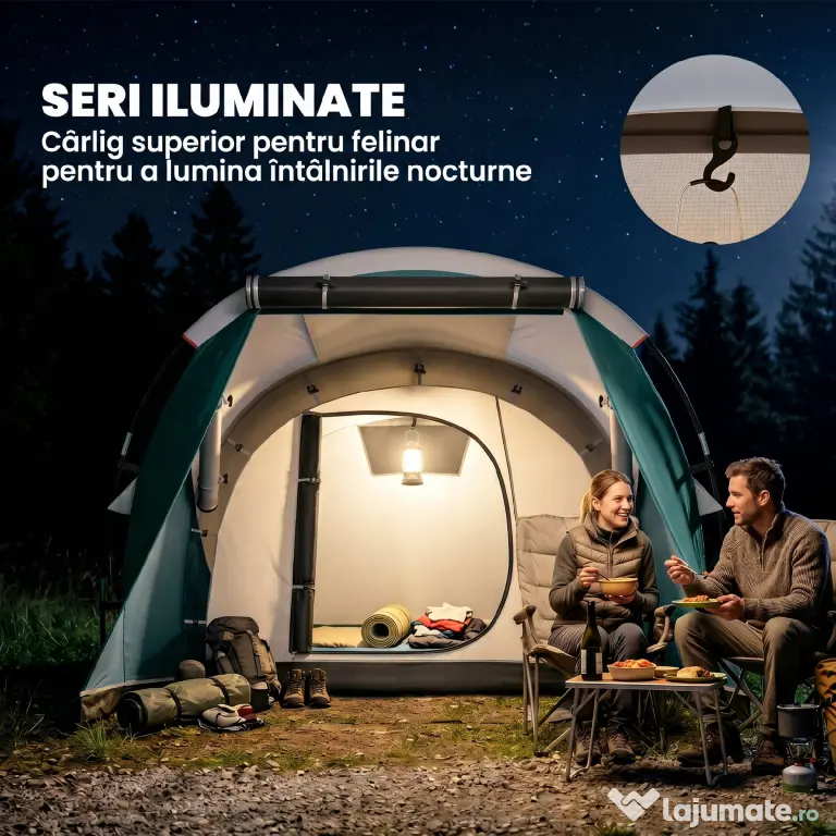 Outsunny Cort de Camping Impermeabil pentru 2-4 Persoane cu Cameră Separată, Cort Tunel cu Geantă de Transport, 460x260x190 cm, Verde | Aosom Romania