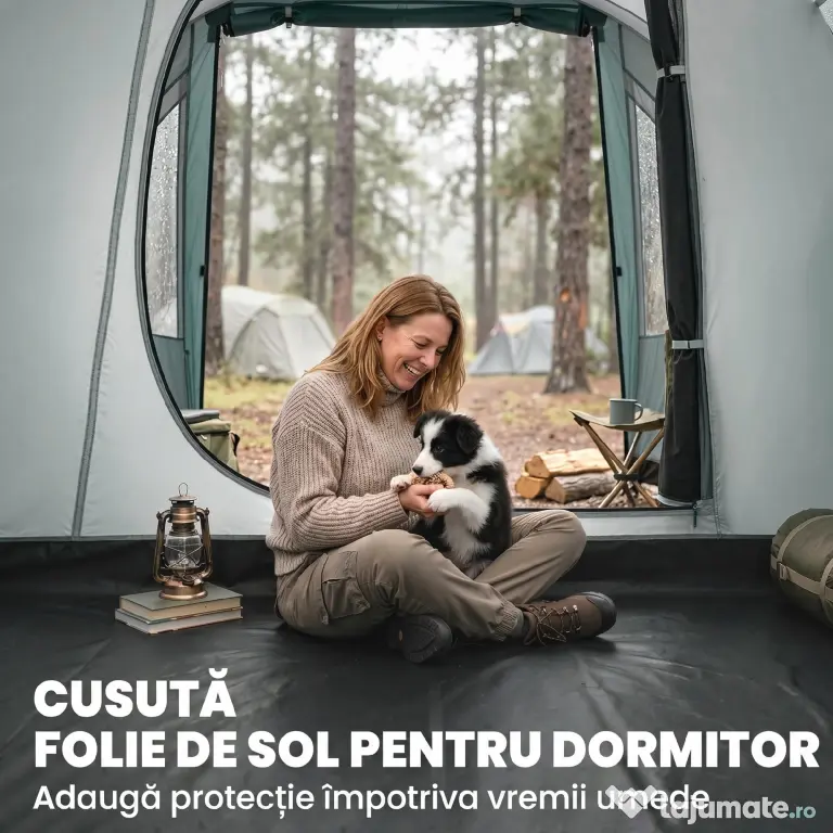 Outsunny Cort de Camping Impermeabil pentru 2-4 Persoane cu Cameră Separată, Cort Tunel cu Geantă de Transport, 460x260x190 cm, Verde | Aosom Romania