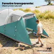 Outsunny Cort de Camping Impermeabil pentru 2-4 Persoane cu Cameră Separată, Cort Tunel cu Geantă de Transport, 460x260x190 cm, Verde | Aosom Romania 