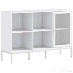 HOMCOM Bufet Mobil cu 4 Rafturi Deschise și Dulap, din PAL și Oțel, 120x37x81.5 cm, Alb