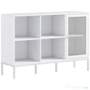 HOMCOM Dulap Modern de Depozitare cu Ușă din Plasă, 4 Compartimente Deschise și Raft Reglabil, 120x37x81.5 cm, Alb | Aosom Romania
