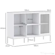 HOMCOM Dulap Modern de Depozitare cu Ușă din Plasă, 4 Compartimente Deschise și Raft Reglabil, 120x37x81.5 cm, Alb | Aosom Romania
