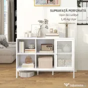 HOMCOM Dulap Modern de Depozitare cu Ușă din Plasă, 4 Compartimente Deschise și Raft Reglabil, 120x37x81.5 cm, Alb | Aosom Romania