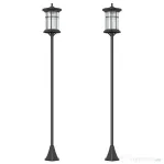 Outsunny Set 2 Lămpi Solare cu Autonomie de 6h și Fixare în Sol, din Oțel Inoxidabil și ABS, 23,5x23,5x184 cm, Negru