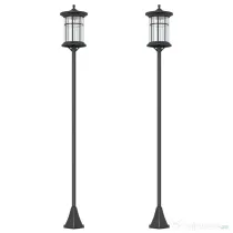 Outsunny Set 2 Lămpi Solare cu Autonomie de 6h și Fixare în Sol, din Oțel Inoxidabil și ABS, 23,5x23,5x184 cm, Negru