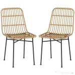 HOMCOM Set 2 Scaune pentru Bucătărie și Living, Stil Boho, din Ratan PE și Oțel, 45x57x83 cm, Galben