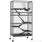 PawHut Cușcă pentru Iepuri cu 4 Intrări pe Niveluri Multiple cu Hamac, din Oțel și PP, 80x52x159 cm