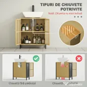 HOMCOM Dulap de Baie Sub Chiuvetă, Dulap de Depozitare, Chiuvetă Bambus, Unitate de Baie cu 2 Uși cu Lamele,  60x30x70 cm, Natural | Aosom Romania 