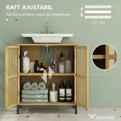 HOMCOM Dulap de Baie Sub Chiuvetă, Dulap de Depozitare, Chiuvetă Bambus, Unitate de Baie cu 2 Uși cu Lamele,  60x30x70 cm, Natural | Aosom Romania 