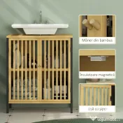 HOMCOM Dulap de Baie Sub Chiuvetă, Dulap de Depozitare, Chiuvetă Bambus, Unitate de Baie cu 2 Uși cu Lamele,  60x30x70 cm, Natural | Aosom Romania 