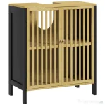 HOMCOM Dulap sub Chiuvetă pentru Baie cu 2 Uși Tip Lamele din Lemn de Bambus și MDF cu Decupaj în U, 60x30x70cm