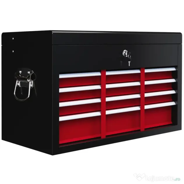 HOMCOM Ladă pentru Unelte cu 6 Sertare și Încuietoare, 60x26x34 cm, Negru | Aosom Romania