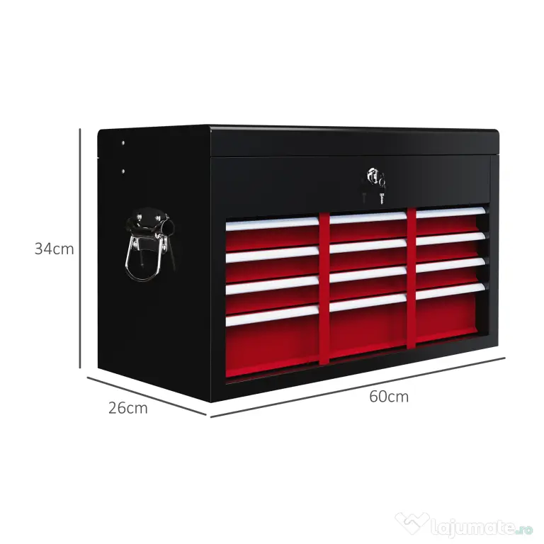 HOMCOM Ladă pentru Unelte cu 6 Sertare și Încuietoare, 60x26x34 cm, Negru | Aosom Romania