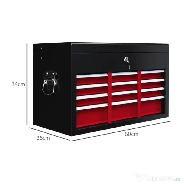 HOMCOM Ladă pentru Unelte cu 6 Sertare și Încuietoare, 60x26x34 cm, Negru | Aosom Romania