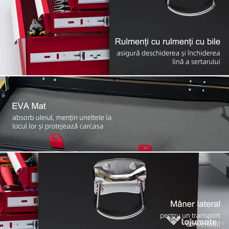 HOMCOM Ladă pentru Unelte cu 6 Sertare și Încuietoare, 60x26x34 cm, Negru | Aosom Romania