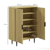 HOMCOM Dulap Pantofi 5 Niveluri cu Rafturi Reglabile, Picioare Metalice, Design Elegant Stejar, Stabil și Sigur, 80x38x110 cm | Aosom Romania 