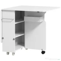 HOMCOM Masă pliabilă cu 2 frunze picătură și spațiu de depozitare, 3 rafturi, pentru 6 persoane, extensibilă, 130x80x76.5 cm | Aosom Romania