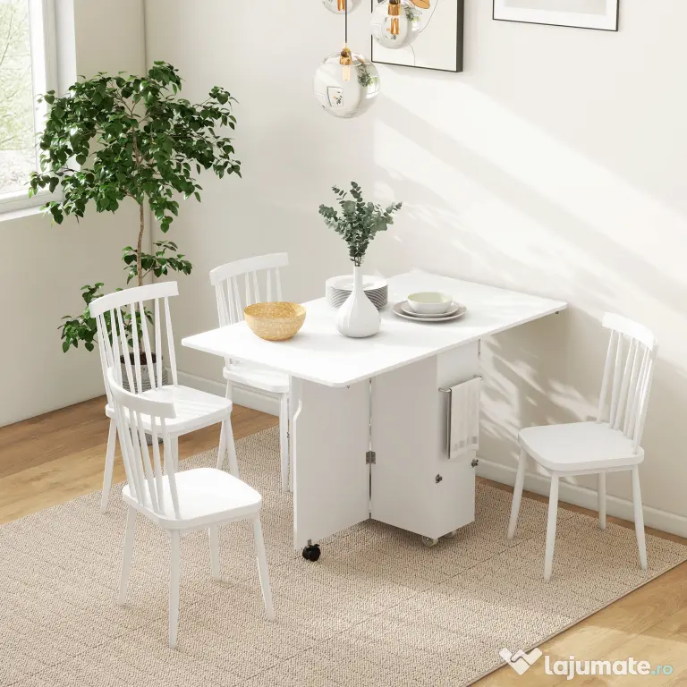 HOMCOM Masă pliabilă cu 2 frunze picătură și spațiu de depozitare, 3 rafturi, pentru 6 persoane, extensibilă, 130x80x76.5 cm | Aosom Romania
