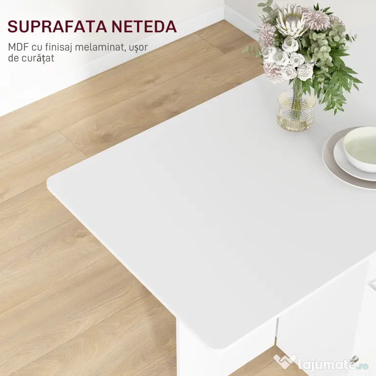 HOMCOM Masă pliabilă cu 2 frunze picătură și spațiu de depozitare, 3 rafturi, pentru 6 persoane, extensibilă, 130x80x76.5 cm | Aosom Romania