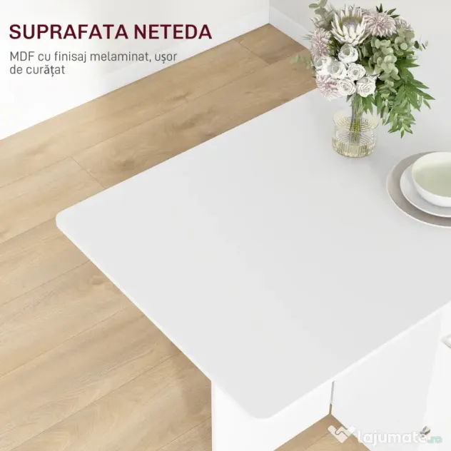 HOMCOM Masă pliabilă cu 2 frunze picătură și spațiu de depozitare, 3 rafturi, pentru 6 persoane, extensibilă, 130x80x76.5 cm | Aosom Romania