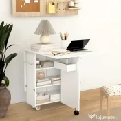 HOMCOM Masă pliabilă cu 2 frunze picătură și spațiu de depozitare, 3 rafturi, pentru 6 persoane, extensibilă, 130x80x76.5 cm | Aosom Romania 