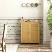 HOMCOM Comodă în Stil Boho din Rattan și Bambus, Dulap cu 2 Uși și Raft Interior, 60x27x67.5 cm, Lemn Natural | Aosom Romania 
