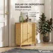 HOMCOM Comodă în Stil Boho din Rattan și Bambus, Dulap cu 2 Uși și Raft Interior, 60x27x67.5 cm, Lemn Natural | Aosom Romania 
