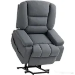 HOMCOM Fotoliu Reclinabil cu Funcție de Ridicare și 8 Puncte de Masaj, din Material Textil cu Efect de In, 97x90x102 cm, Gri