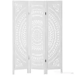 HOMCOM Paravan Separator de Interior Pliabil cu 3 Panouri din Lemn Sculptat, 120x170cm, Alb
