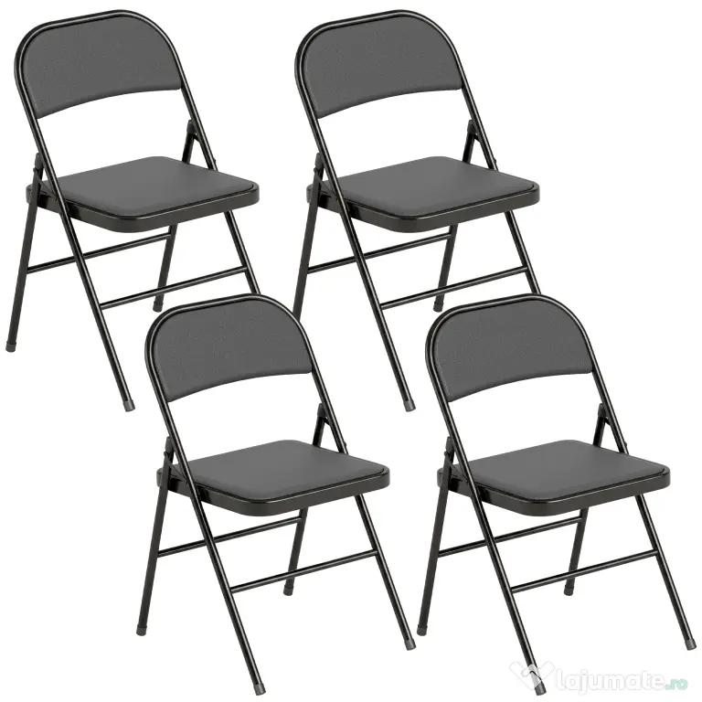 HOMCOM Set de 2 Scaune Pliabile Metalice, Tapițate cu Piele Ecologică PU, pentru Interior, cu Șezut Confortabil și Spătar Deschis | Aosom Romania