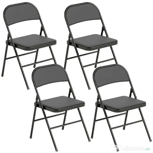 HOMCOM Set de 2 Scaune Pliabile Metalice, Tapițate cu Piele Ecologică PU, pentru Interior, cu Șezut Confortabil și Spătar Deschis | Aosom Romania