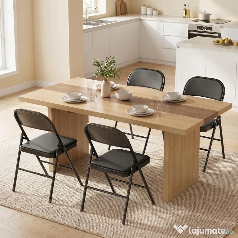 HOMCOM Set de 2 Scaune Pliabile Metalice, Tapițate cu Piele Ecologică PU, pentru Interior, cu Șezut Confortabil și Spătar Deschis | Aosom Romania