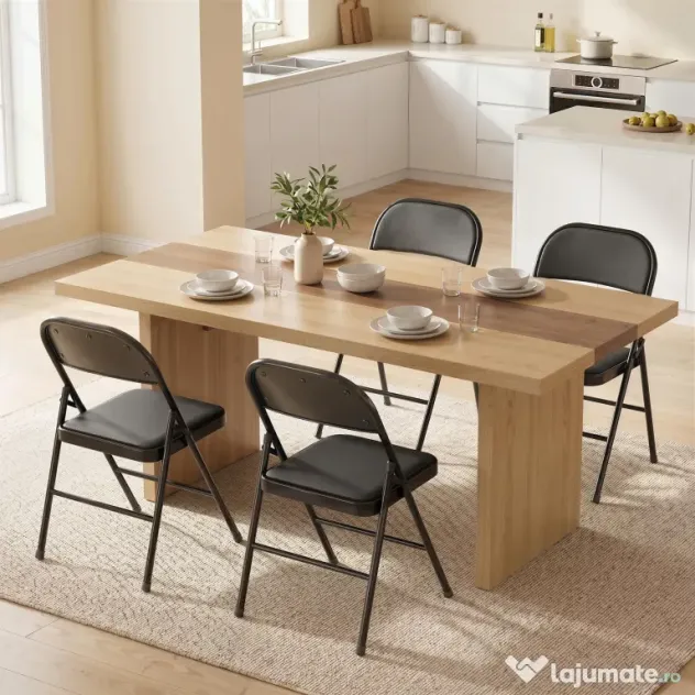 HOMCOM Set de 2 Scaune Pliabile Metalice, Tapițate cu Piele Ecologică PU, pentru Interior, cu Șezut Confortabil și Spătar Deschis | Aosom Romania
