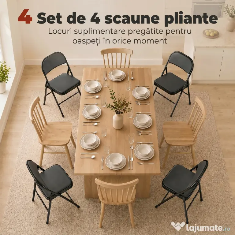 HOMCOM Set de 2 Scaune Pliabile Metalice, Tapițate cu Piele Ecologică PU, pentru Interior, cu Șezut Confortabil și Spătar Deschis | Aosom Romania