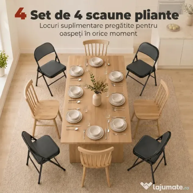 HOMCOM Set de 2 Scaune Pliabile Metalice, Tapițate cu Piele Ecologică PU, pentru Interior, cu Șezut Confortabil și Spătar Deschis | Aosom Romania