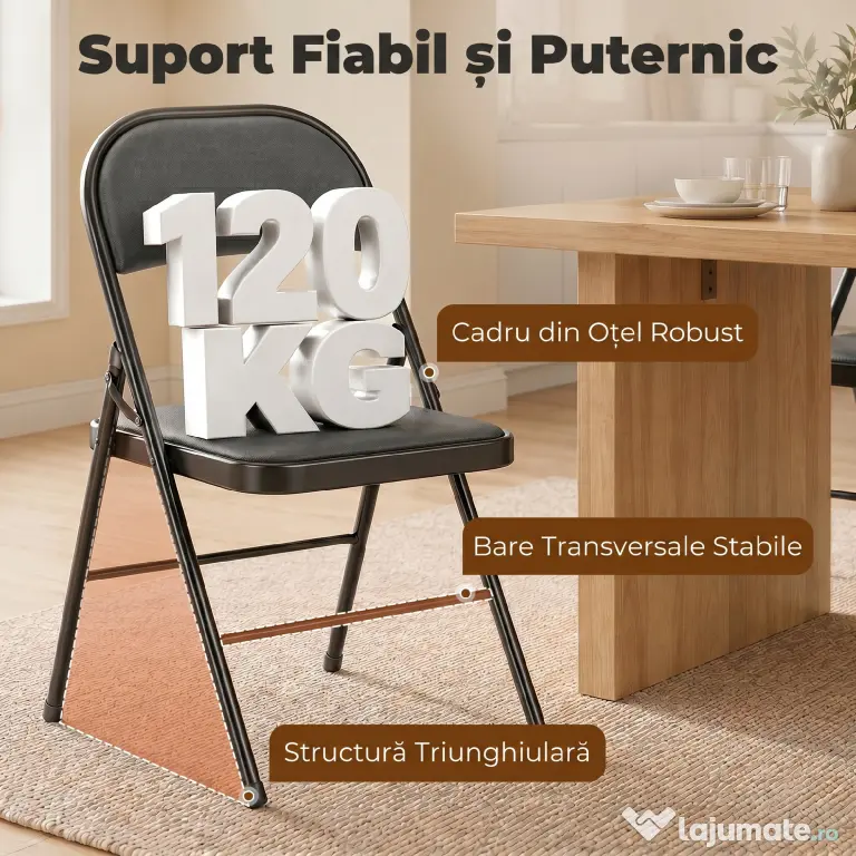 HOMCOM Set de 2 Scaune Pliabile Metalice, Tapițate cu Piele Ecologică PU, pentru Interior, cu Șezut Confortabil și Spătar Deschis | Aosom Romania