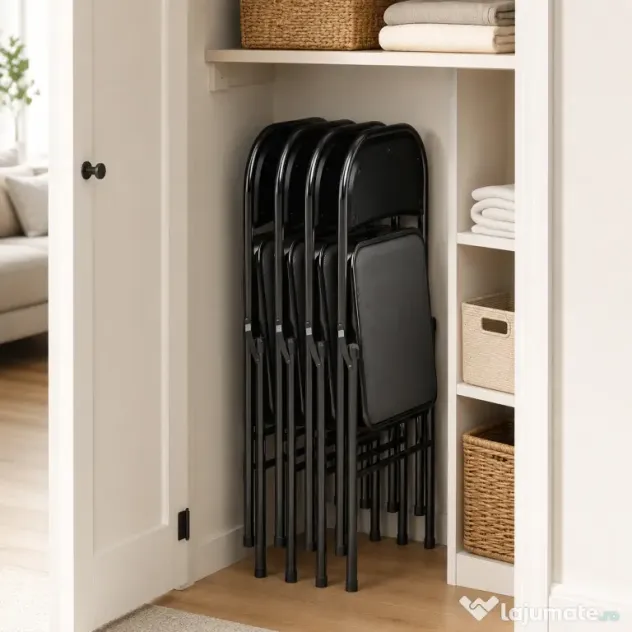 HOMCOM Set de 2 Scaune Pliabile Metalice, Tapițate cu Piele Ecologică PU, pentru Interior, cu Șezut Confortabil și Spătar Deschis | Aosom Romania