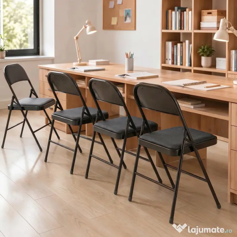 HOMCOM Set de 2 Scaune Pliabile Metalice, Tapițate cu Piele Ecologică PU, pentru Interior, cu Șezut Confortabil și Spătar Deschis | Aosom Romania