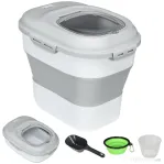 PawHut Recipient hrană câini, capacitate 5-25L, cu închidere ermetică și cutie de dezumidificare, din PP și TPE, 44x32x37 cm, gri