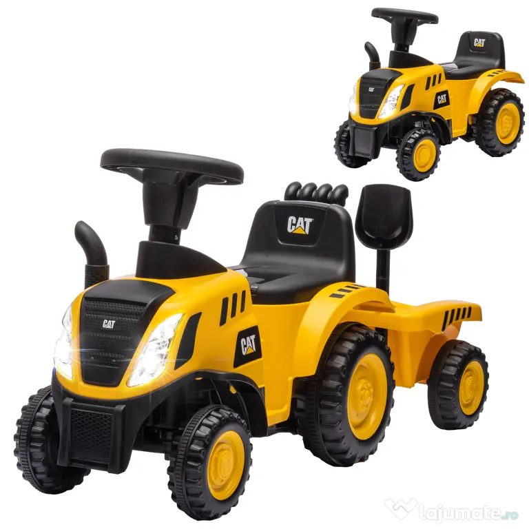 AIYAPLAY Camion, Excavator Jucărie pentru Copii 12-36 Luni cu Cupă și Remorcă Integrate, 91x29x44 cm, Galben | Aosom Romania