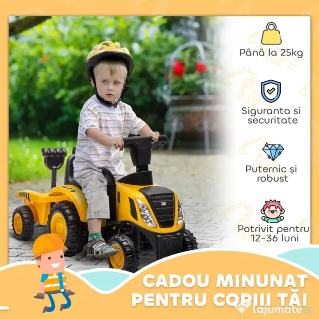 AIYAPLAY Camion, Excavator Jucărie pentru Copii 12-36 Luni cu Cupă și Remorcă Integrate, 91x29x44 cm, Galben | Aosom Romania